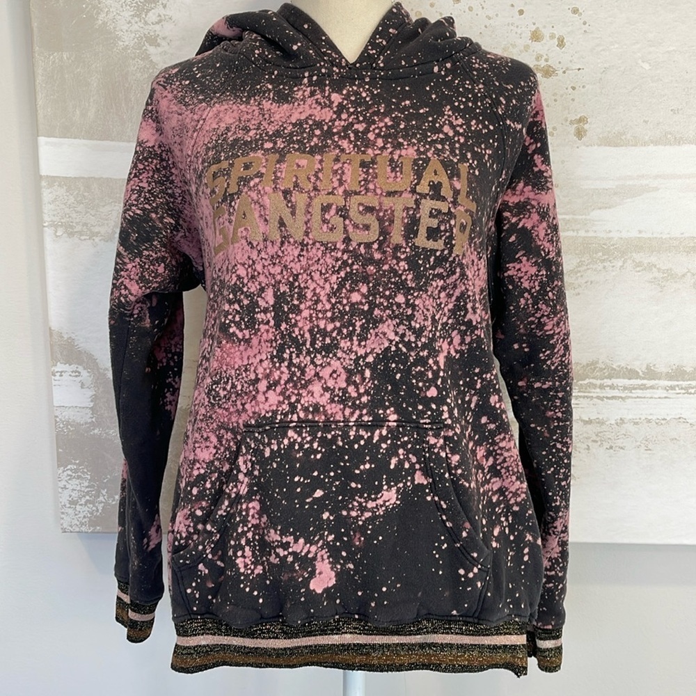 Spiritual Gangster Tye Dye Distressed Sweatshirt w/ kangaroo pocket
